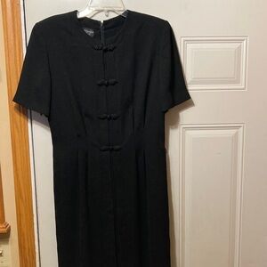 Classic Black Midi‎ Dress with Knot-Front Detail